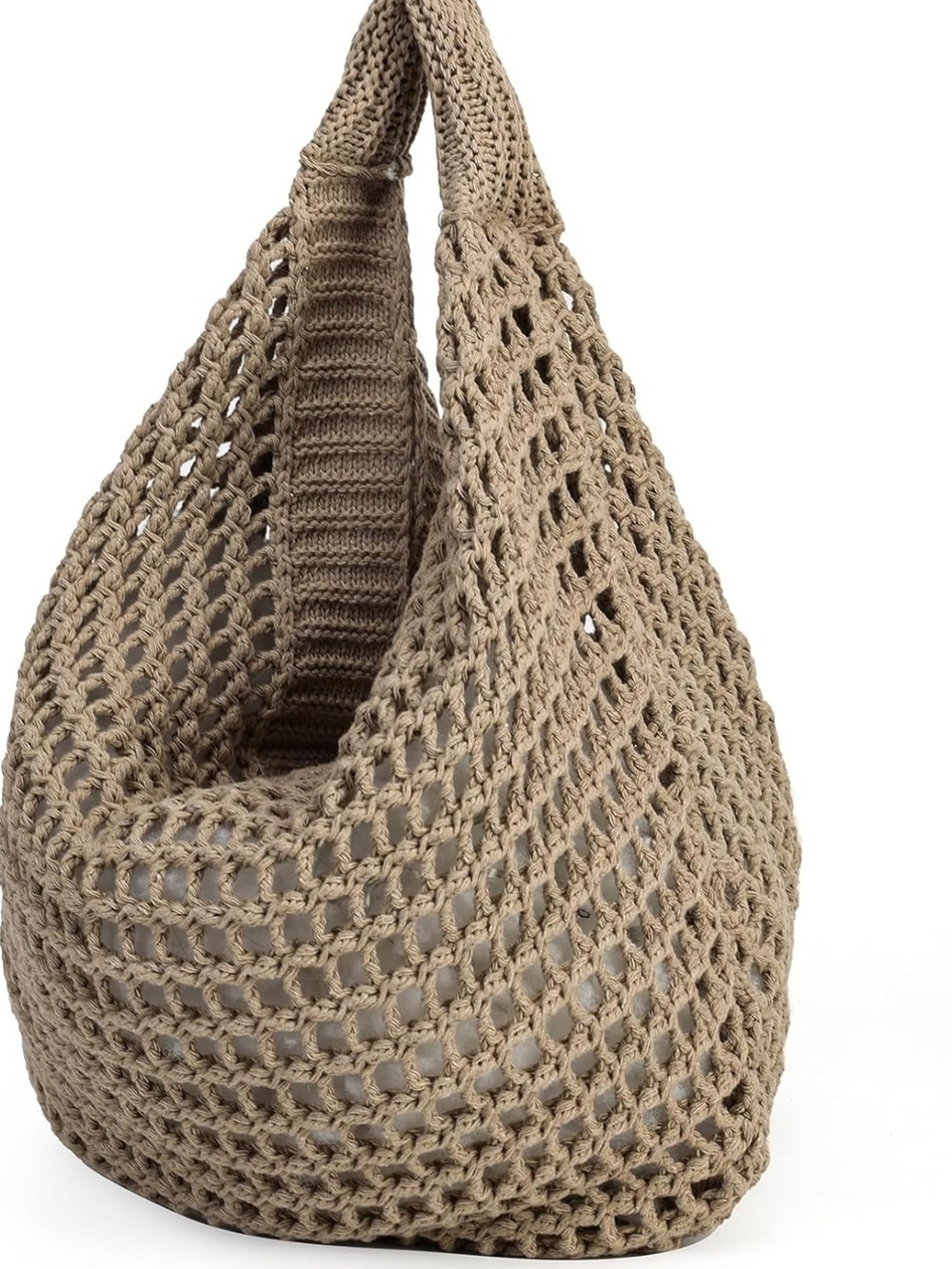 Neutral Crochet Beach Tote Bag - Stylish Summer Carryall - Picture 2 of 6